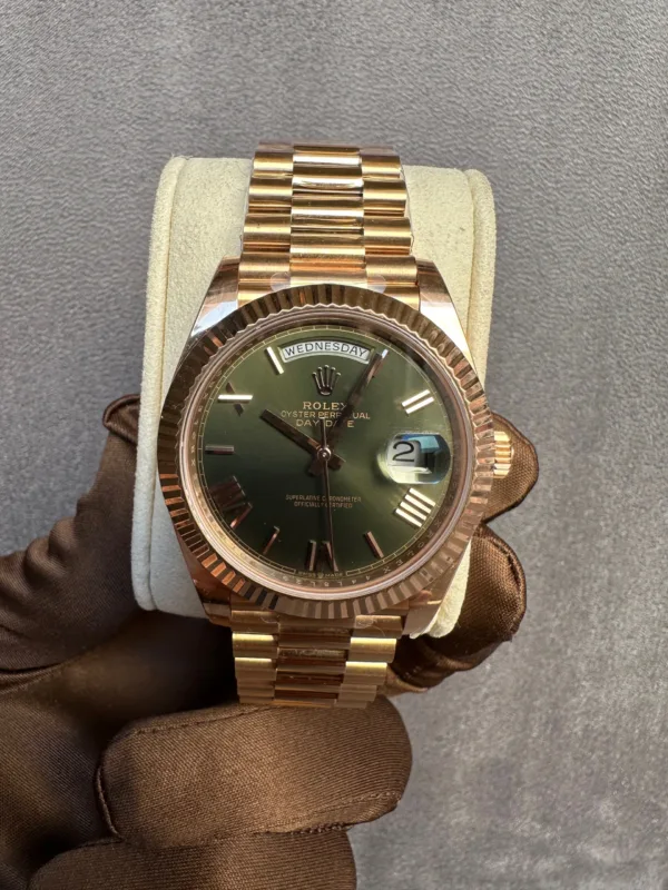 Rolex Day-Date 40 Olive Green Rose Gold Replica Watch in UAE