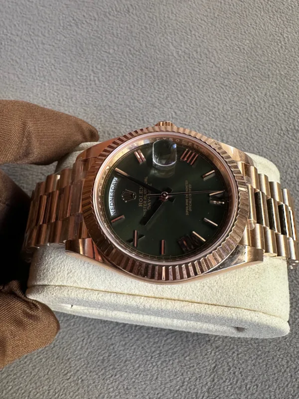 Rolex Day-Date 40 Olive Green Rose Gold Replica Watch in UAE